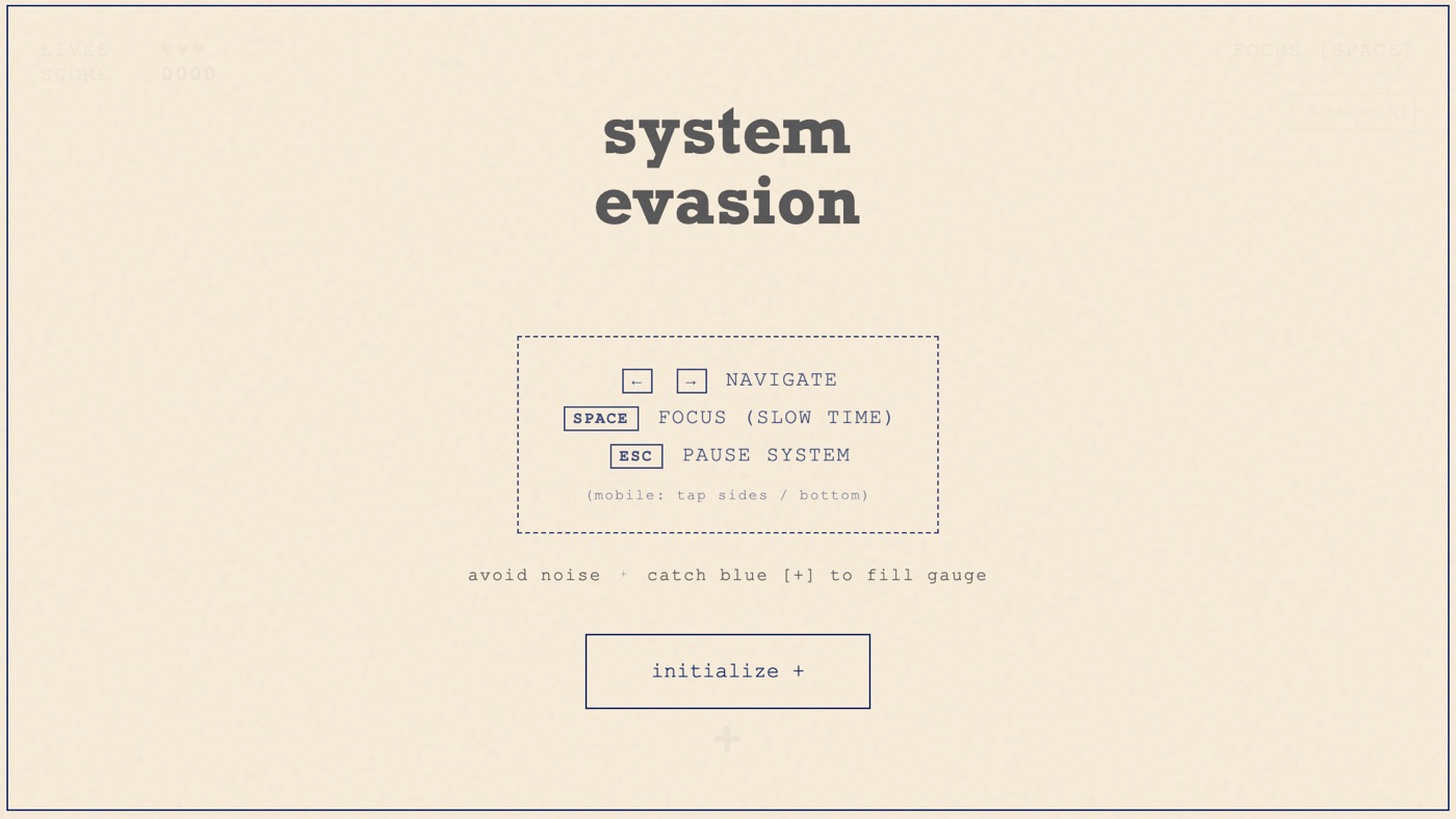 system evasion start screen
